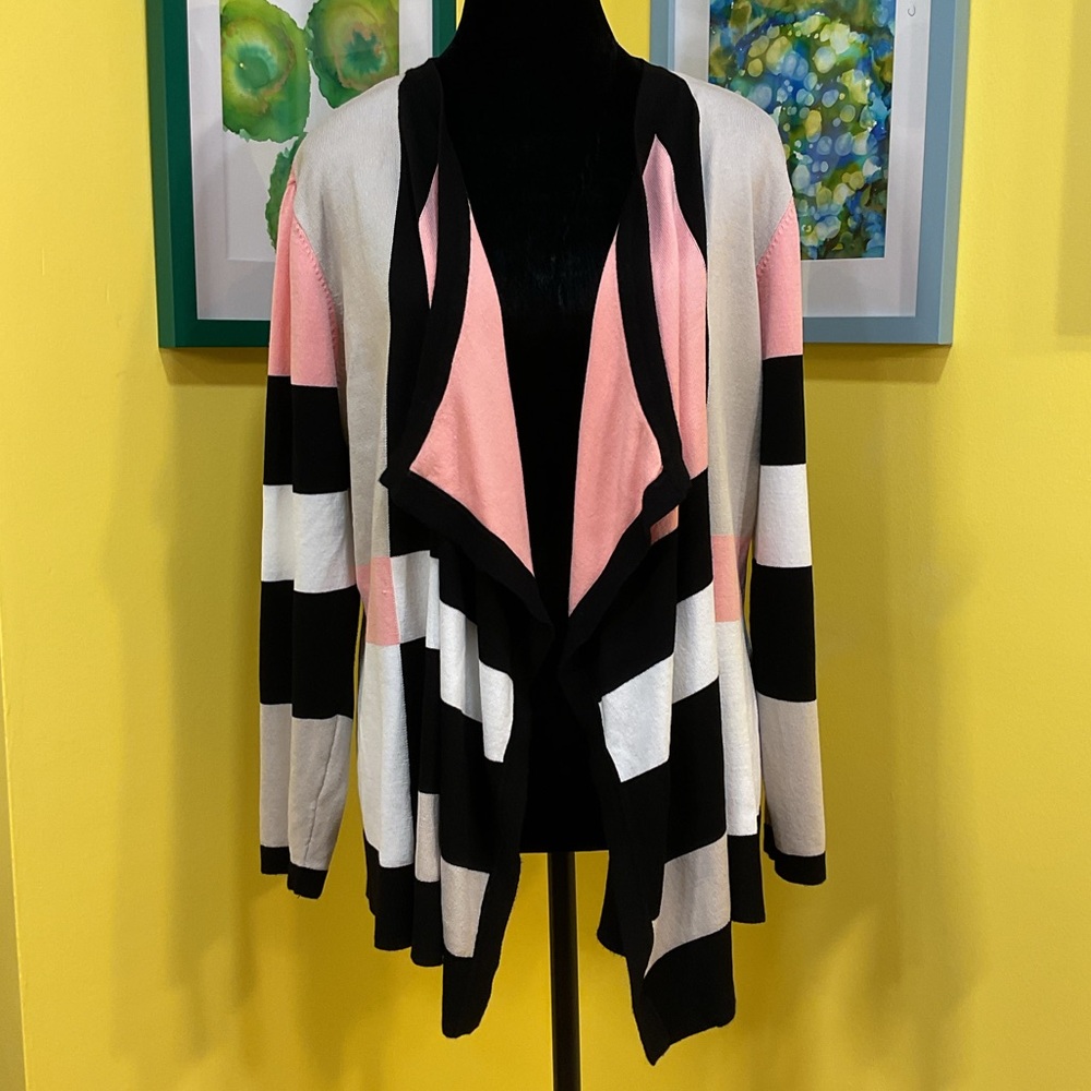 Christopher & Banks Neapolitan Colorblock Waterfall Open Front Cardigan Size XL